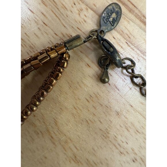 Cookie Lee Multi-Strand Brown Glass Bead Necklace W/ Acrylic Circle Pendant Boho - Picture 11 of 11